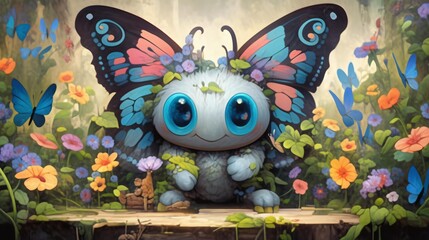 Cute LOFI animal in nature, anime style illustration wallpaper background design, art, Generative AI
