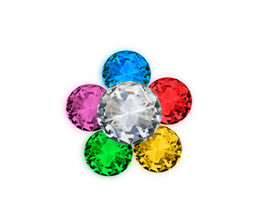 Set of multicolored diamonds on white background