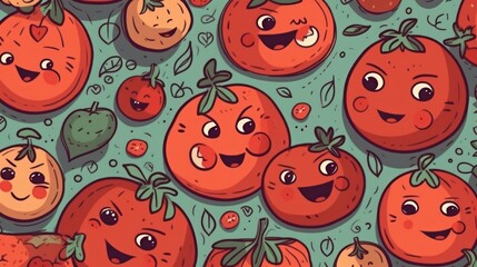 Fototapeta na wymiar Funny Tomatoes Pattern, Food Patterns, Tomatoes , Tomatoes with Funny Faces, Abstract Pattern, Ai Generated Art.