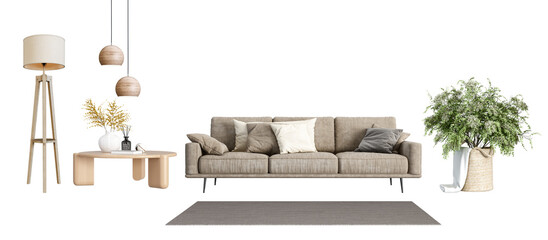 Sofa and tables on white background	
