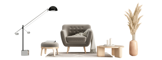 Modern interior furniture set in 3d rendering	
