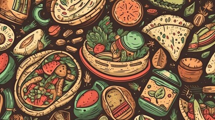 Mexican Food Pattern, Food Patterns, Mexican Food , Abstract Pattern, Mexican Food  Abstract Pattern, Ai Generated Art.