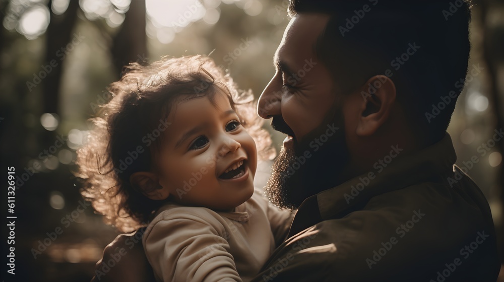 Wall mural fictional persons. together in laughter, candid photo of a father and child sharing joyful moments - Wall murals