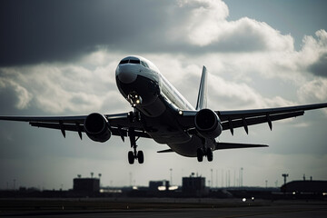 Fototapeta na wymiar Airplane taking off from the airport. Ai generative Illustration
