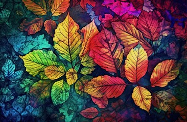 A lot of colorful leaves in the style of naturalistic tones. Generative AI