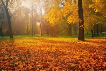 Fototapeta premium Beautiful fall day in a lonely park. Generative AI