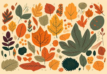 Autumn falling colorful leaves seamless pattern. Generative AI