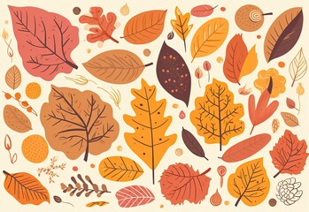 Autumn falling colorful leaves seamless pattern. Generative AI