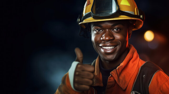 A good looking firefighter dressed in a traditional orange firefighter uniform. AI generation
