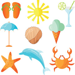 Summer set illustration. Element for print, postcard and poster, vector illustration