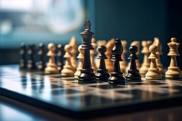 Chess piece on chessboard, competition success and strategy game play,  design created with Generative Ai Stock Illustration