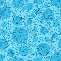Seamless vector pattern. Blue abstract spirals motive.