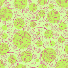 Seamless vector pattern. Green abstract spirals motive.