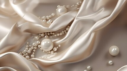 Ethereal pearl whispers, delicate silk with foil flourishes