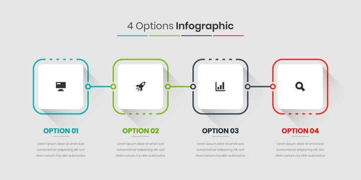 Business Timeline Infographic Presentation with Thin Line Square Label 4 Options and Icons