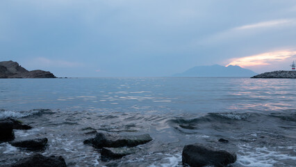 Aegean sea, Sunset, Greek island Samothrace  view at Gokceada Kalekoy location. Imbros island Canakkale, Turkey
