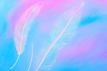 Fototapeta na wymiar Abstract background with feathers on a cyan lilac background. Generative Ai.