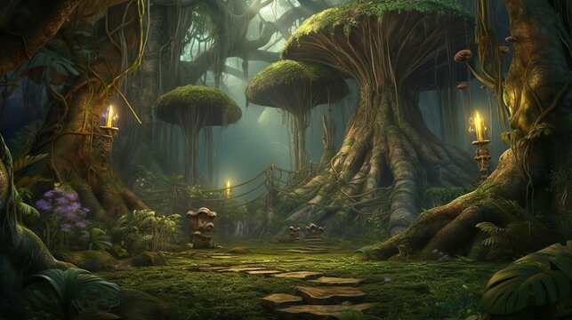 Immerse Yourself in the Enchanting Realms of Fantasy with Ultra-Detail HD Forest Background, fairy tale forest, wallpaper, Generative AI