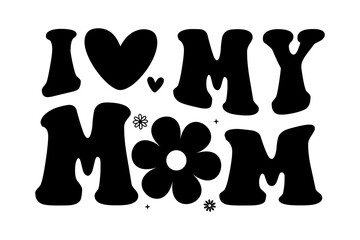 Hand lettering mama groovy retro mom boho hippie text mother quotes vintage wife girl typography wavy text smile face