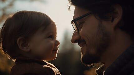 Fictional Persons. Captivating smiles, enchanting snapshot of a father and child sharing genuine smiles