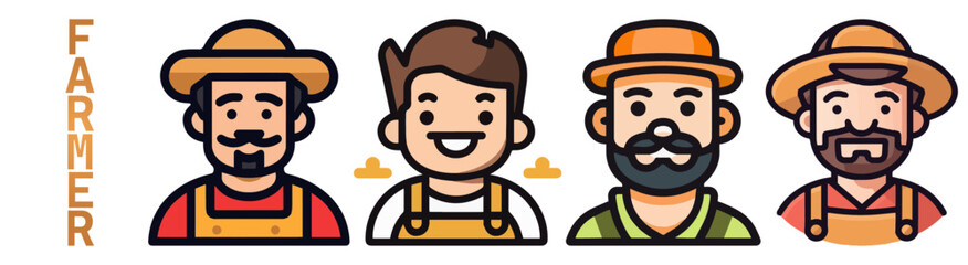 farmers cartoon illustration, caricature, profession icon