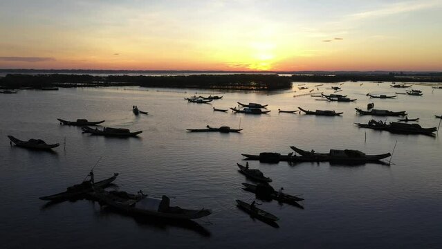 Daily life of fishermen in the lagoons in Hue.Video taken at Quang Loi lagoon,Hue, Vietnam