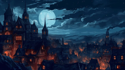 Fototapeta na wymiar Night town banner illustration