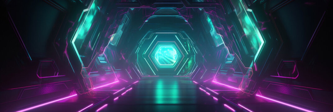 abstract background esports scifi gaming video game futuristic neon glow chamber, banner, generative AI