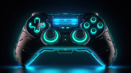 Futuristic game controller with neon glow. generative ai