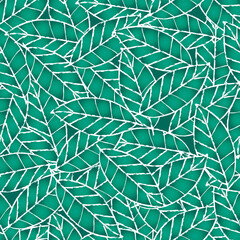 Doodle hand drawn line art leaves seamless pattern.