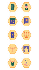 magic vector icon set with yellow background