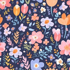 Seamless floral tile pattern background design wallpaper, ecology leaf flowers nature, Generative AI