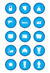 vector icon set of hotel stuff on blue background