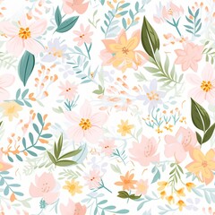 Fototapeta na wymiar Seamless floral tile pattern background design wallpaper, ecology leaf flowers nature, Generative AI