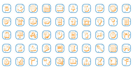set of business vector icons with white background and blue lines