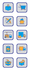 merchandise shipping vector icon set on gray background