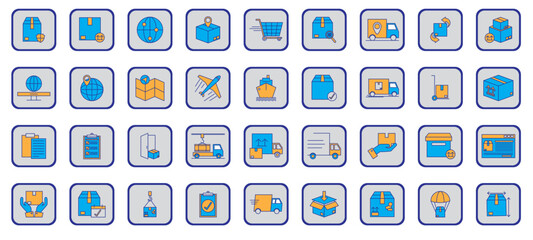 merchandise shipping vector icon set on gray background