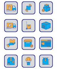 merchandise shipping vector icon set on gray background