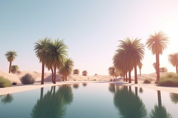 Fototapeta na wymiar A minimalist landscape with a scenic desert oasis or palm grove, Generative AI
