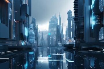 A futuristic cityscape with advanced artificial intelligence and robotics technology, Generative AI