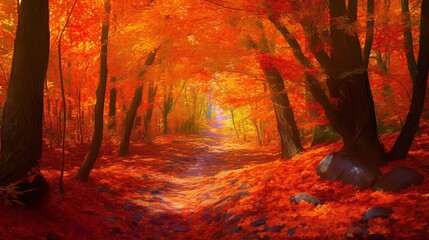 Enchanting Autumn Forest: Vibrant Foliage, Warm Glow, and Rustling Leaves, Generative AI