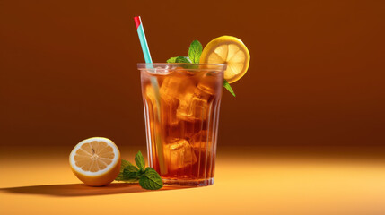 Fototapeta premium tea with lemon and ice cube. generative ai