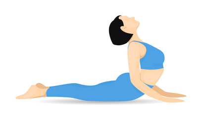 Young woman practices yoga. Bundle of female cartoon character demonstrating various yoga position
