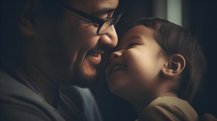 Fictional Persons. Love unleashed, heartwarming picture of a father and child expressing unconditional love - obrazy, fototapety, plakaty