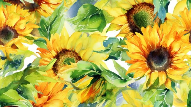 Artistic Watercolor Sunflower Pattern