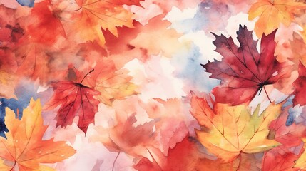 Naklejka na ściany i meble Autumn Leaves Watercolor Texture
