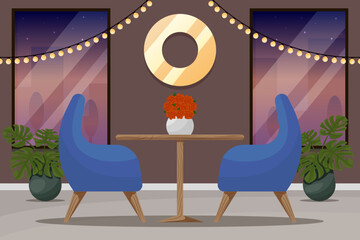 Modern restaurant interior vector illustration. Modern Cafe Interior Empty No People