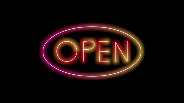 Neon colorful open sign on black background