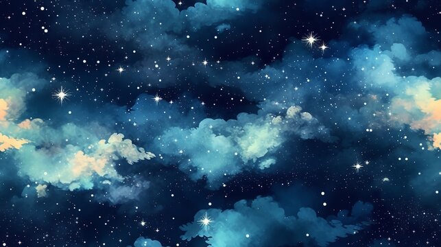 Watercolor Enigmatic Night Sky Pattern