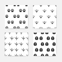 Animal footprints collection of seamless patterns